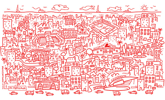 SI REALSTATE Ilustración mapa del barrio de Sant Andreu (Barcelona). Illustration map of the Sant Andreu neighborhood (Barcelona).