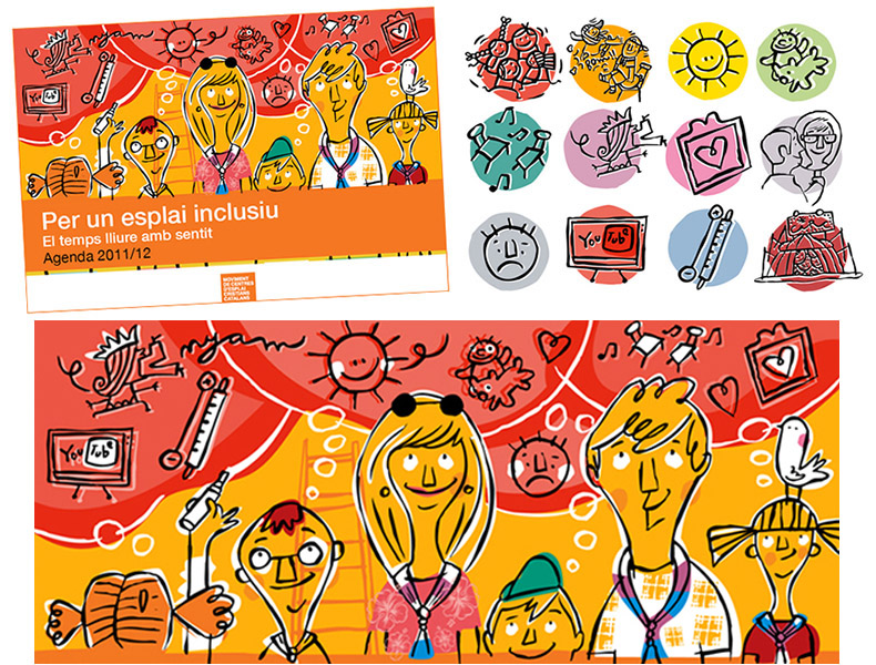 Ilustraciones para Coordinació Catalana de Colònies, Casals i Clubs d’Esplail. Agenda “Un any ple de recursos”, en colaboración con DIC Disseny i Comunicació (www.dic.cat).