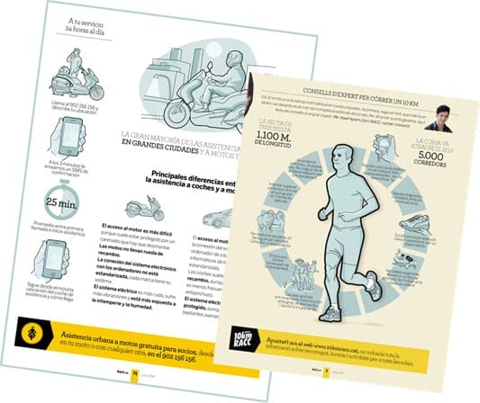 RAC REAL AUTOMÓVIL CLUB CATALUNYA. Il·lustracions i infografies per a la revista de l'associació. Illustrations and infographics for the association's magazine.