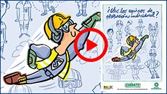 EQUIPOS MUTUA INTERCOMARCAL ¡CUIDATE! Compromiso con tu seguridad. Campaña de sensibilización para incentivar la utilización de los equipos de protección individual (EPIS) y evitar accidentes laborales. Ilustración, diseño y animación 