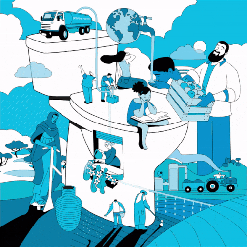 WE ARE WATER Foundation. Ilustración central y animación de la campaña "Día mundial del retrete". Central illustration of the "World Toilet Day" campaign.